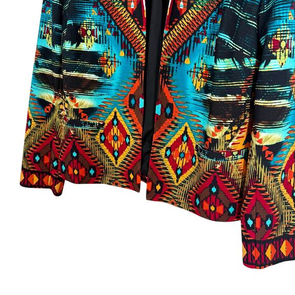 Chicos Sz SMALL US4/6 0 Tribal Aztec Wearable Art Jacket Blouse Shirt Top Summer - Picture 6 of 7